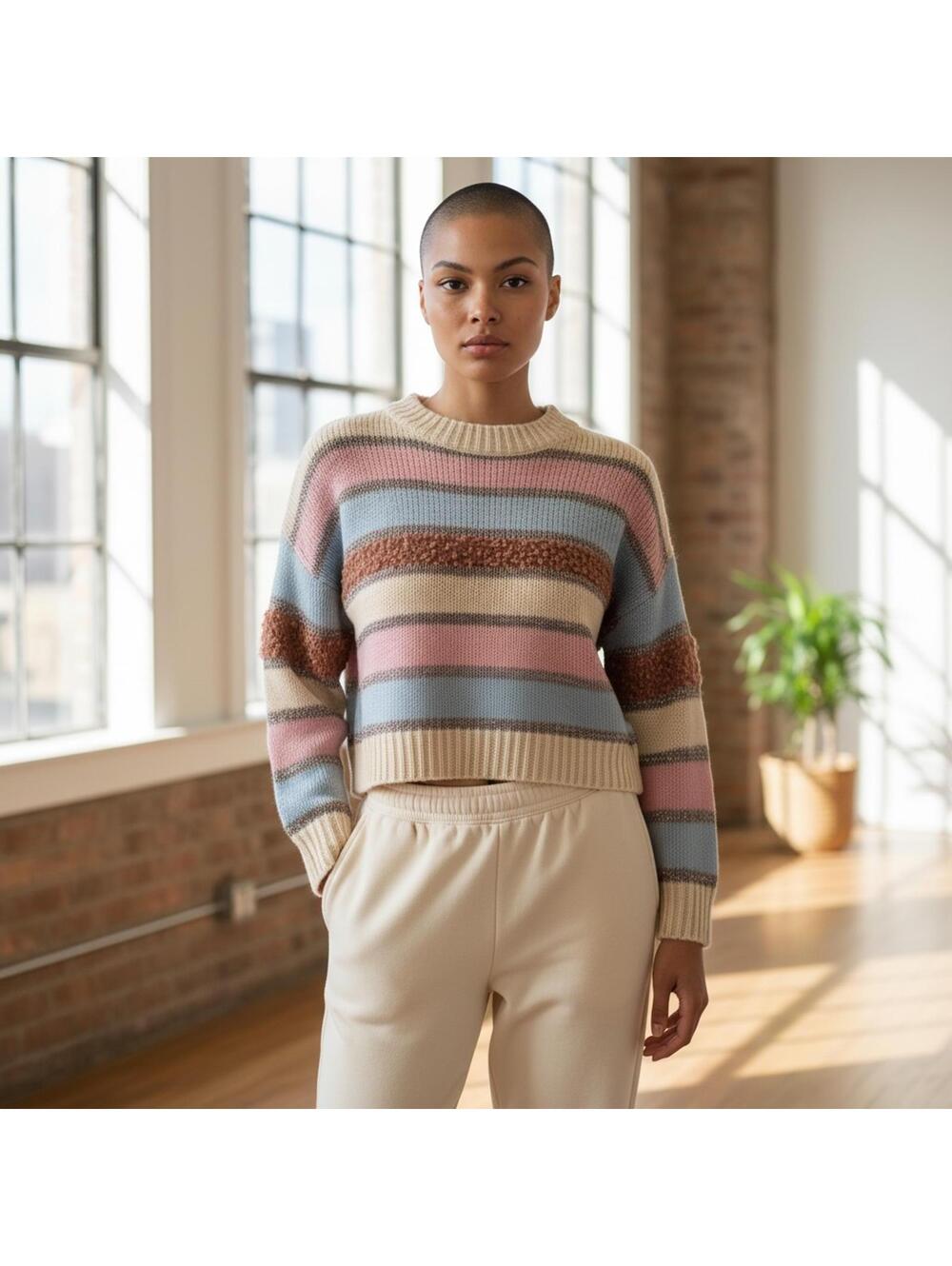 Cotton Emporium Striped Crew Neck Sweater Size XS